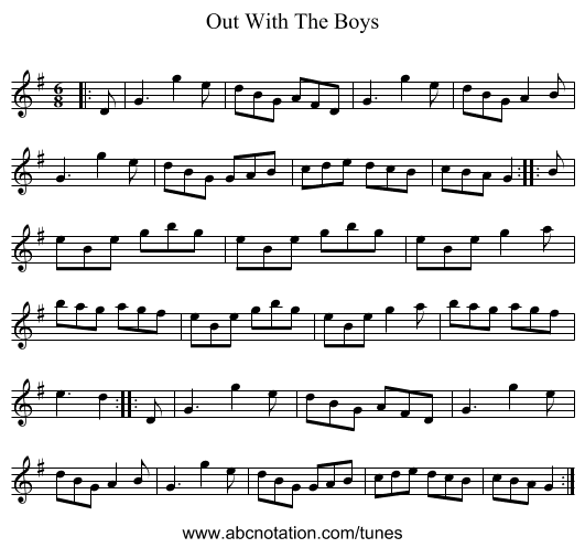 Out With The Boys - staff notation