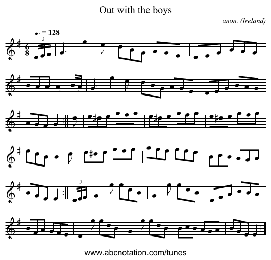Out with the boys - staff notation