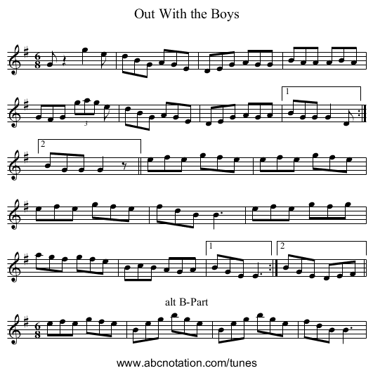 Out With the Boys - staff notation