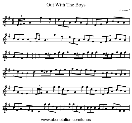 Out With The Boys - staff notation