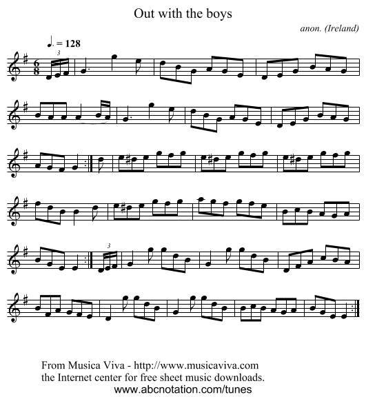 Out with the boys - staff notation