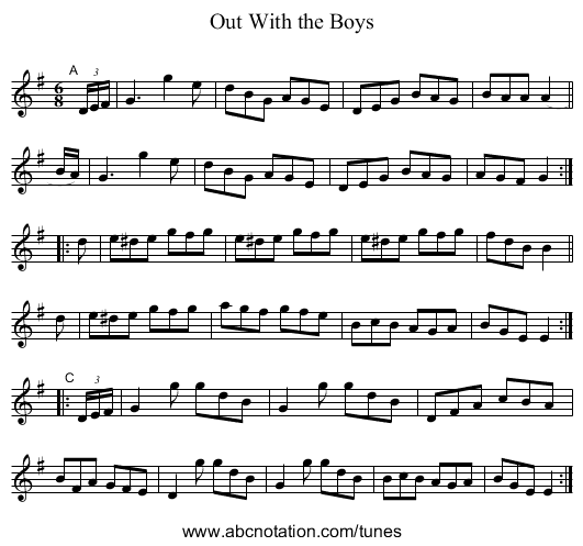 Out With the Boys - staff notation
