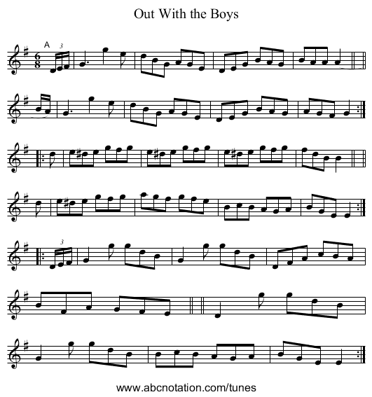 Out With the Boys - staff notation