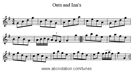 Outs and Inn's - staff notation