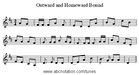 Outward and Homeward Bound - staff notation