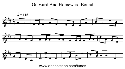 Outward And Homeward Bound - staff notation