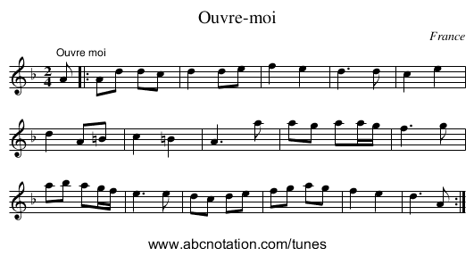 Ouvre-moi - staff notation