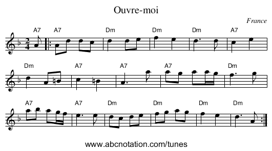 Ouvre-moi - staff notation