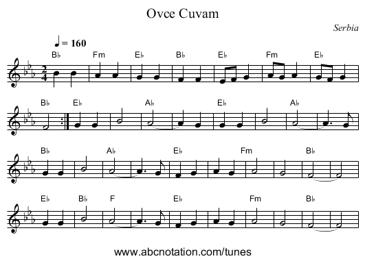 Ovce Cuvam - staff notation