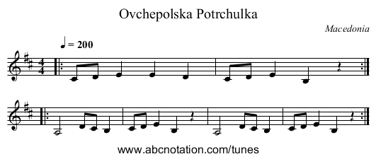 Ovchepolska Potrchulka - staff notation