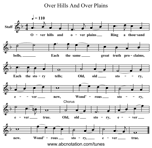 Over Hills And Over Plains - staff notation