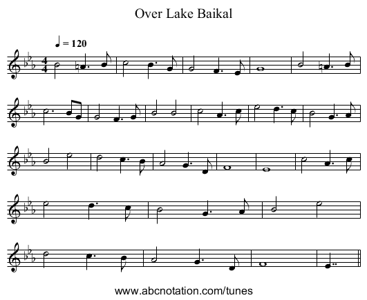 Over Lake Baikal - staff notation