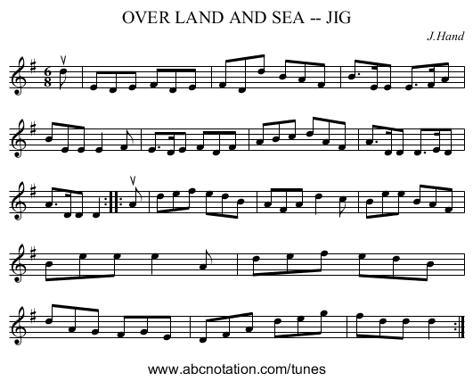 OVER LAND AND SEA -- JIG - staff notation