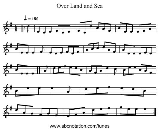 Over Land and Sea - staff notation
