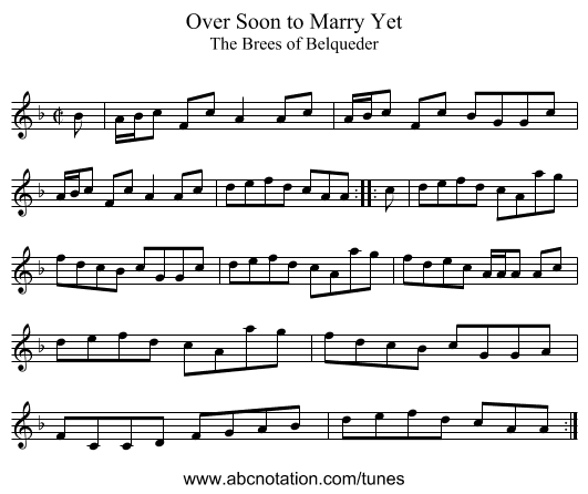 Over Soon to Marry Yet - staff notation