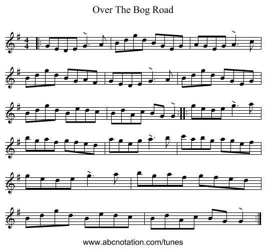 Over The Bog Road - staff notation