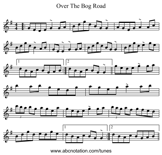 Over The Bog Road - staff notation