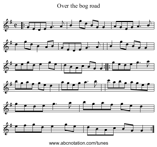 Over the bog road - staff notation