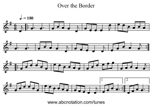 Over the Border - staff notation