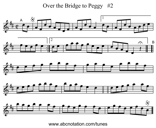 Over the Bridge to Peggy #2 - staff notation