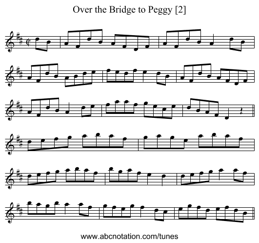 Over the Bridge to Peggy [2] - staff notation