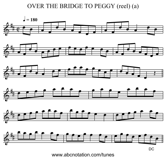 OVER THE BRIDGE TO PEGGY (reel) (a) - staff notation