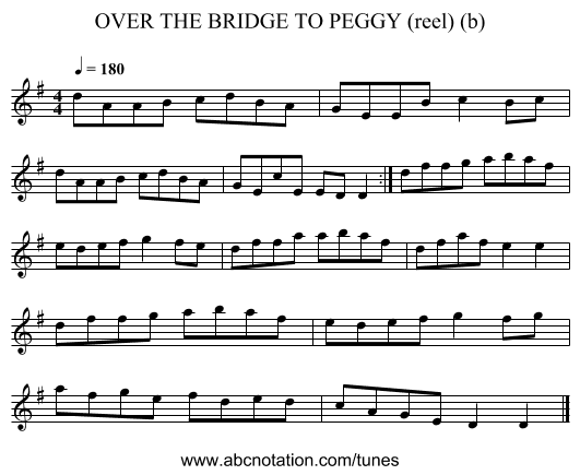 OVER THE BRIDGE TO PEGGY (reel) (b) - staff notation