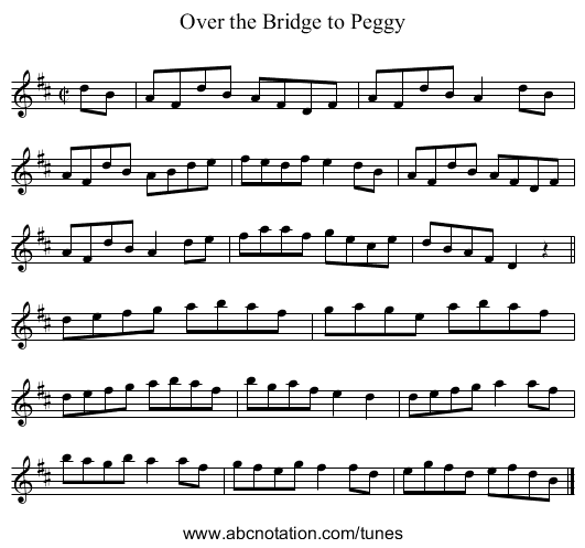 Over the Bridge to Peggy - staff notation