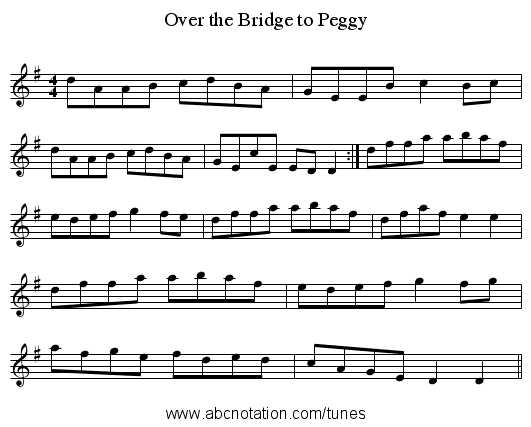 Over the Bridge to Peggy - staff notation