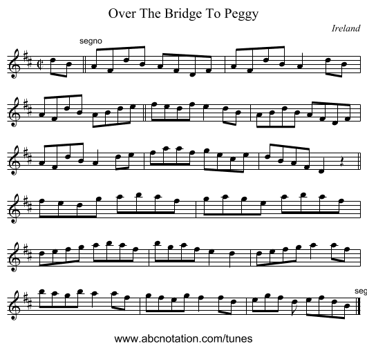 Over The Bridge To Peggy - staff notation