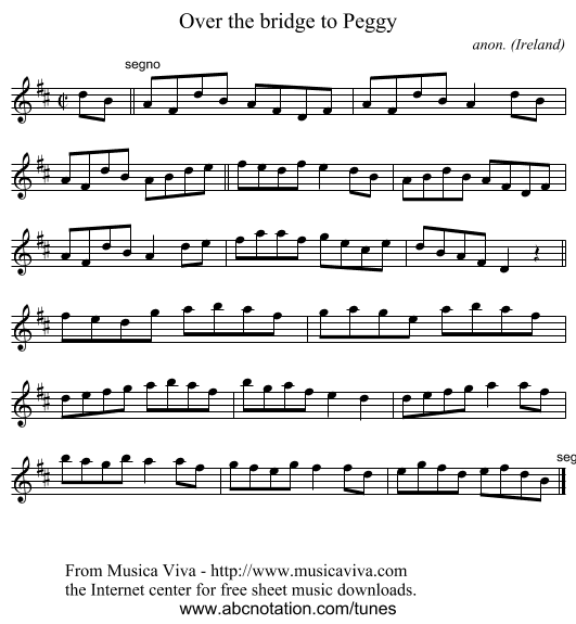 Over the bridge to Peggy - staff notation