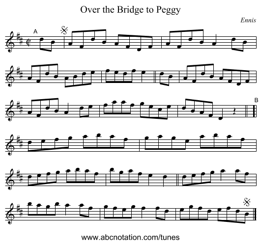 Over the Bridge to Peggy - staff notation