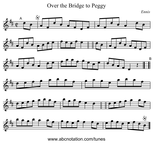 Over the Bridge to Peggy - staff notation