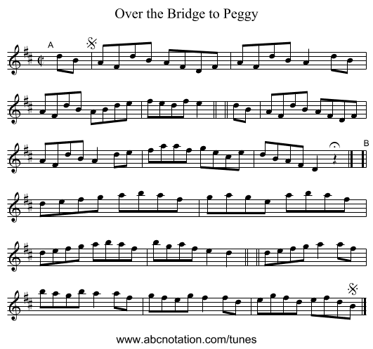 Over the Bridge to Peggy - staff notation