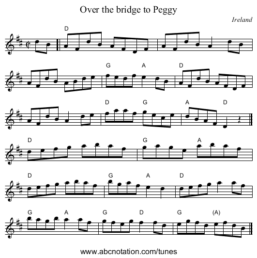 Over the bridge to Peggy - staff notation