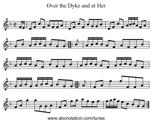 Over the Dyke and at Her - staff notation