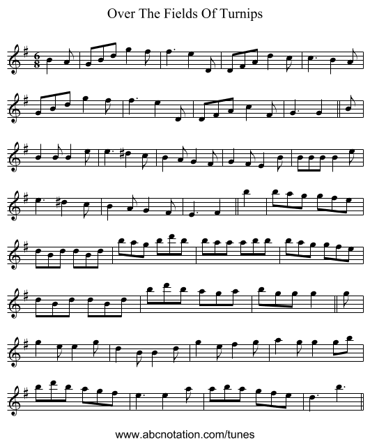 Over The Fields Of Turnips - staff notation