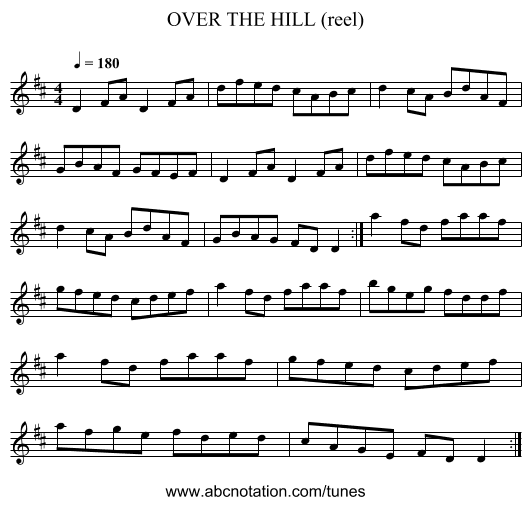 OVER THE HILL (reel) - staff notation