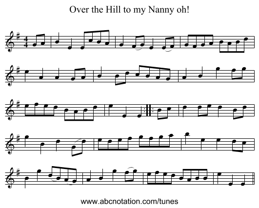 Over the Hill to my Nanny oh! - staff notation