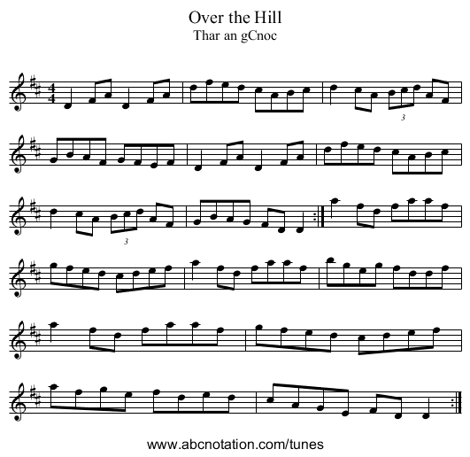Over the Hill - staff notation