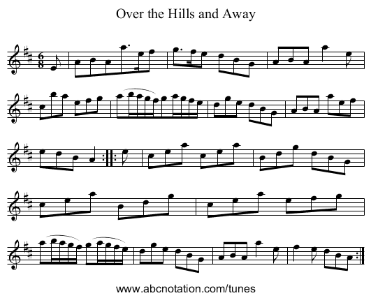 Over the Hills and Away - staff notation