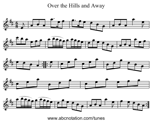 Over the Hills and Away - staff notation