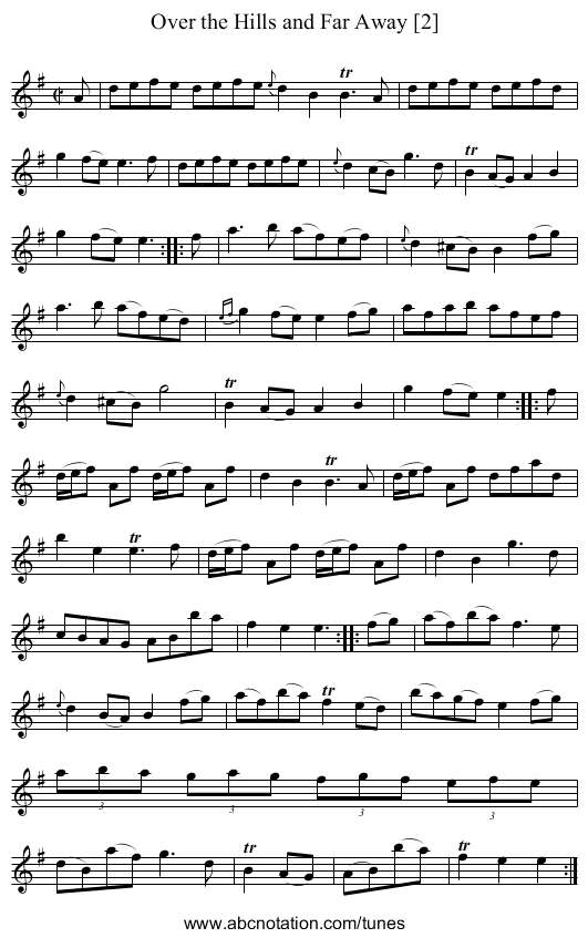 Over the Hills and Far Away [2] - staff notation