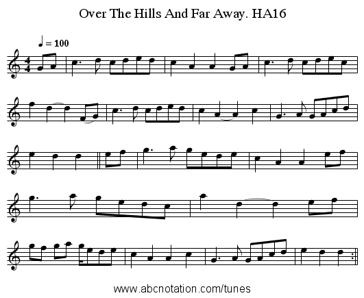 Over The Hills And Far Away. HA16 - staff notation
