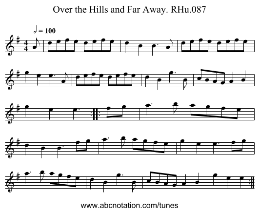 Over the Hills and Far Away. RHu.087 - staff notation