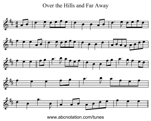 Over the Hills and Far Away - staff notation