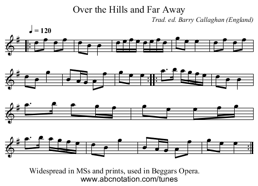 Over the Hills and Far Away - staff notation