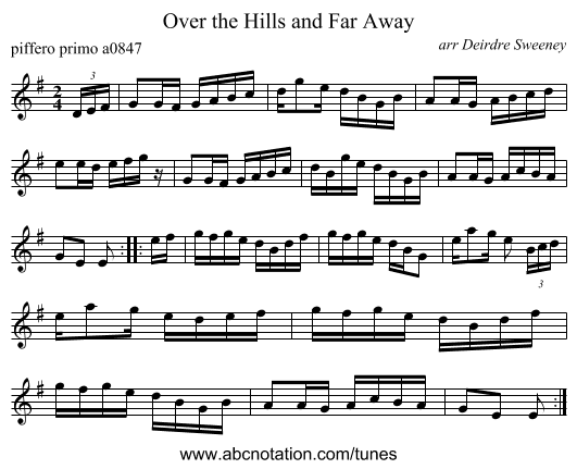 Over the Hills and Far Away - staff notation