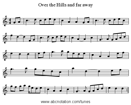 Over the Hills and far away - staff notation