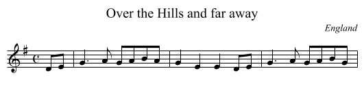 Over the Hills and far away - staff notation